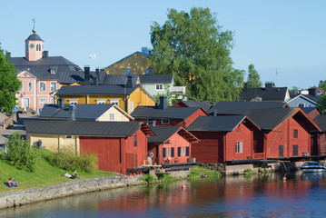 Fototapeta na wymiar On a sunny June day in the old town of Porvoo. Finland
