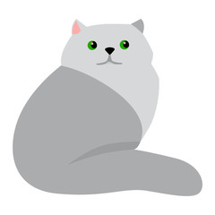 Persian cat cartoon style vector silhouette. Cute domestic cat animal sitting. Cartoon persian cat young adorable tail symbol playful. Cartoon funny domestic pussy kitty persian cat sit character