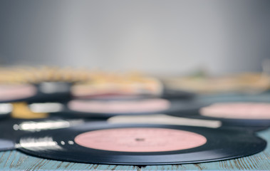 Vinyl discs on the table