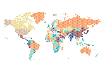 Naklejki  Kropkowana mapa świata z sześciokątnymi kropkami