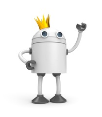 Robot with crown - king. 3d illustration