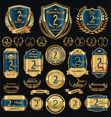 Obraz premium Anniversary golden shields laurel wreaths and badges collection 