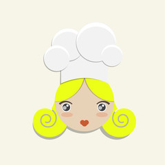 woman cook in chef's hat and with yellow curls