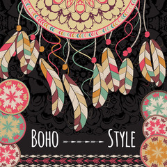 Greeting card. detailed doodles. Boho style. traditional, ethnic pattern
