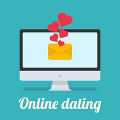 Computer with love message. Online dating concept