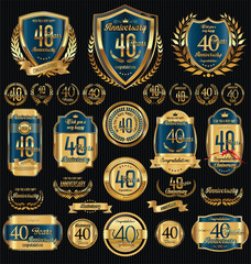 Obraz premium Anniversary golden shields laurel wreaths and badges collection 