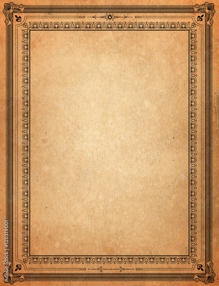 Wall mural old paper with patterned vintage frame - blank for your design