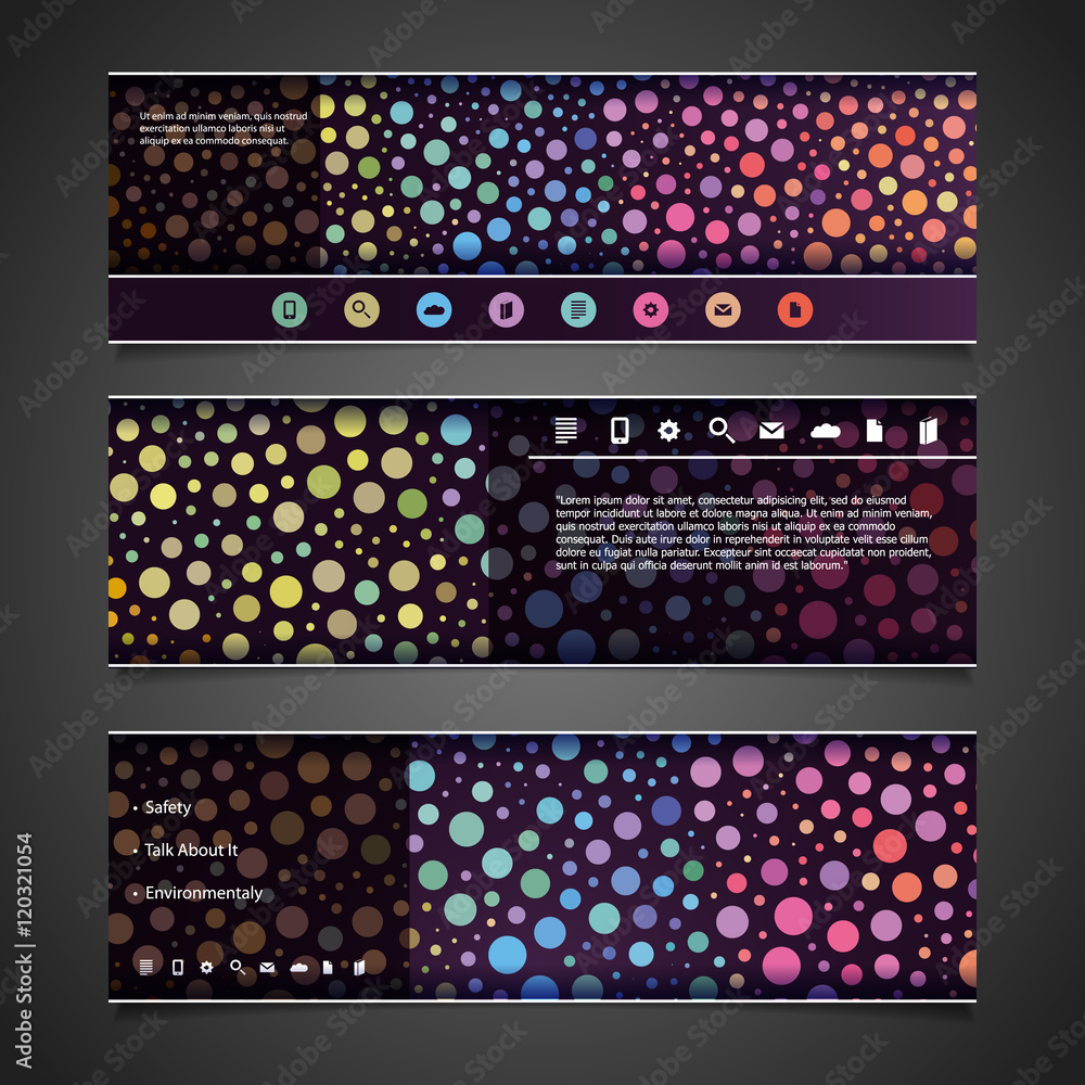 Poster banner or header design with abstract colorful dotted pattern