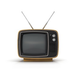 Old yellow TV on white 3D Illustration