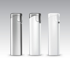 Vector Set of Blank White Plastic Metal Lighters on Background