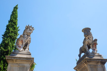 Monselice, Italy, June, 23, 2016: monument of lion in an old part of town in Monselice, Italy