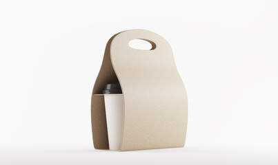 Brown carton bag with coffee against white background