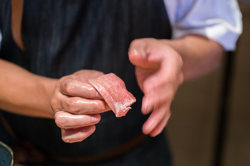 Chef making sushi 
