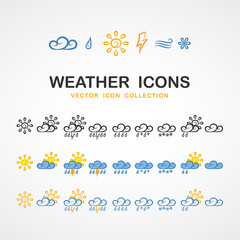 Vector illustration: Different Weather icons on light background