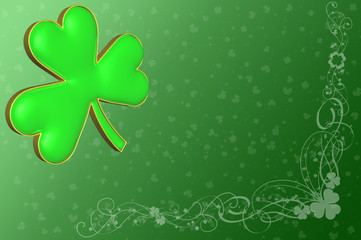 A clover on a green background with various decorations 