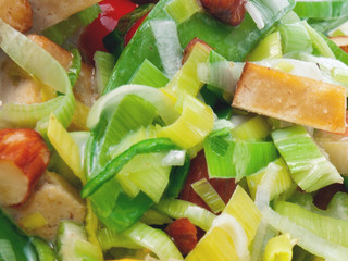 tofu, vegetables and almonds in vegan soy cream sauce