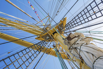 Mast of tall ship in a sunny day