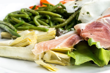 close up of tasty cold meats on the table