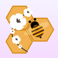 Cartoon bee and flowers vector illustration