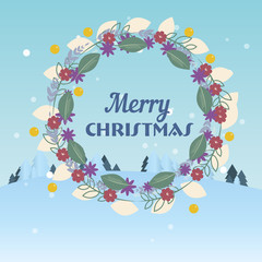 Merry Christmas Floral frame box flat design template vector ill