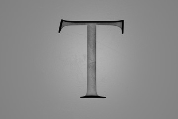 Engraved letter T on stone background, 3d illustration