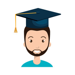 avatar man smiling with graduation blue cap cartoon. vector illustration