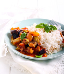 Vegetable ragout with rice aside