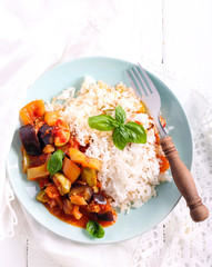 Vegetable ragout with rice aside