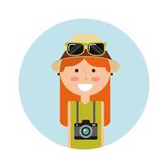 tourist person with camera photographic vector illustration design