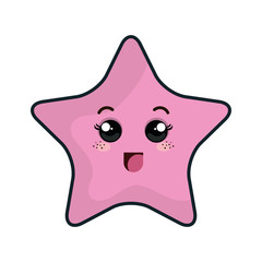 kawaii pink cartoon cute star shape with happy expression face. vector illustration