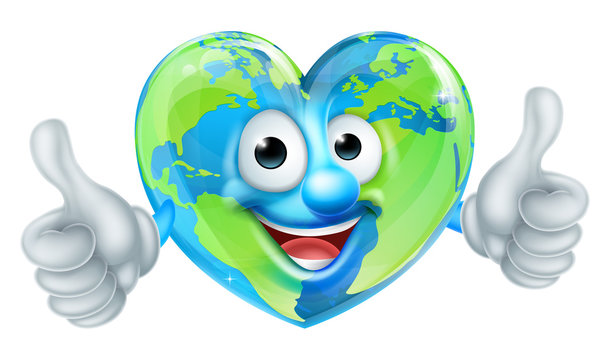Heart Earth Day World Globe Cartoon Mascot