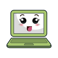 kawaii cartoon laptop with happy face. vector illustration