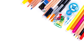 School and office supplies isolated on white background.