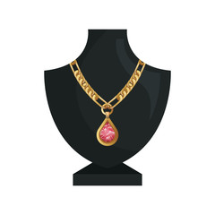 neck mannequin with  jewelry gold necklace and precious stone. vector illustration