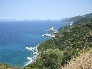 Obraz premium Scenic landscape overlooking the Mediterranean Sea at at Skopelos island in Greece