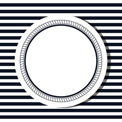 nautical stamp with rope border badge and black and white stripes background. vector illustration