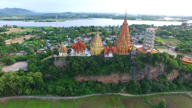 aerial view of wat thum sua temple kanchanaburi thailand