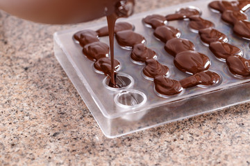 Baker pours chocolate