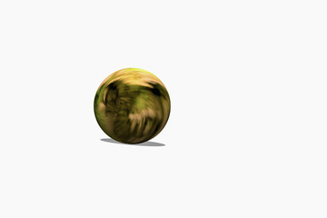 una esfera en 3d tonos dorados y con fondo blanco