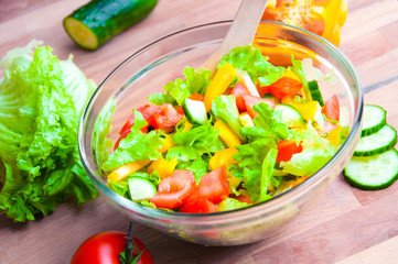 Vegetable salad in a glass bowl