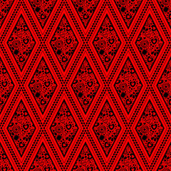 Seamless vector geometric pattern with ornamental elements,endless background with traditional folk motifs. Graphic vector illustration. Series of traditional ethnic folk ornamental seamless patterns.