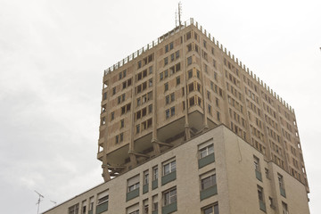 Fototapeta premium The Torre Velasca, Velasca Tower in English, a brutalist skyscraper built in 1950 in Milan