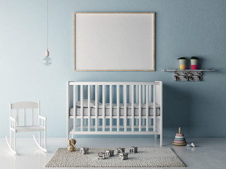 Mock up poster in baby room, 3d Illustration