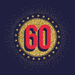 Sixty years anniversary celebration golden logotype. 60th anniversary gold logo.