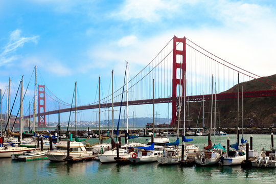 Golden Gate Bridge And Presidio Yacht Harbor, San Francisco