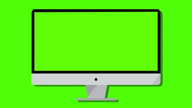 Computer monitor desk top animation with static in to green screen, keyable