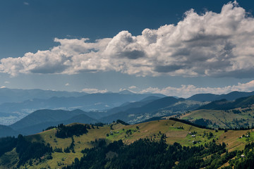Beautiful landscape of mountains in the misty haze.