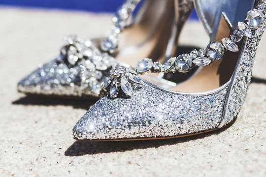 Expensive Shoes With Jewelry Shine In The Sun