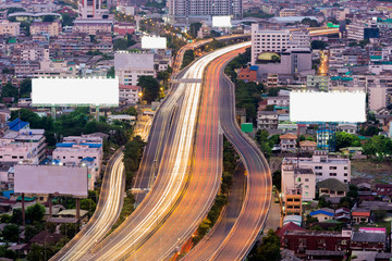 Aerial view long exposure highway, cityscape background