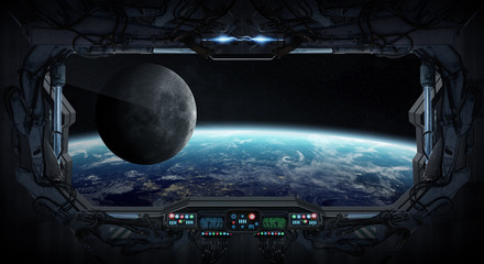 View of planet Earth from inside a space station © sdecoret